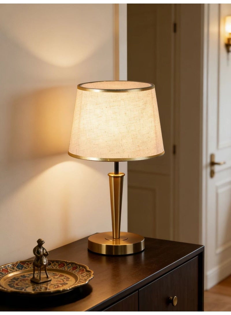 Monda Table Lamp, Simple Table Lamp, Bedside Table Lamp, Night Light, Creative Bedroom Bedside Lamp with Fabric Lampshade and Gold Base, Suitable for Bedrooms, Living Rooms, Offices, Children's Rooms, And Dormitories. - Image 1